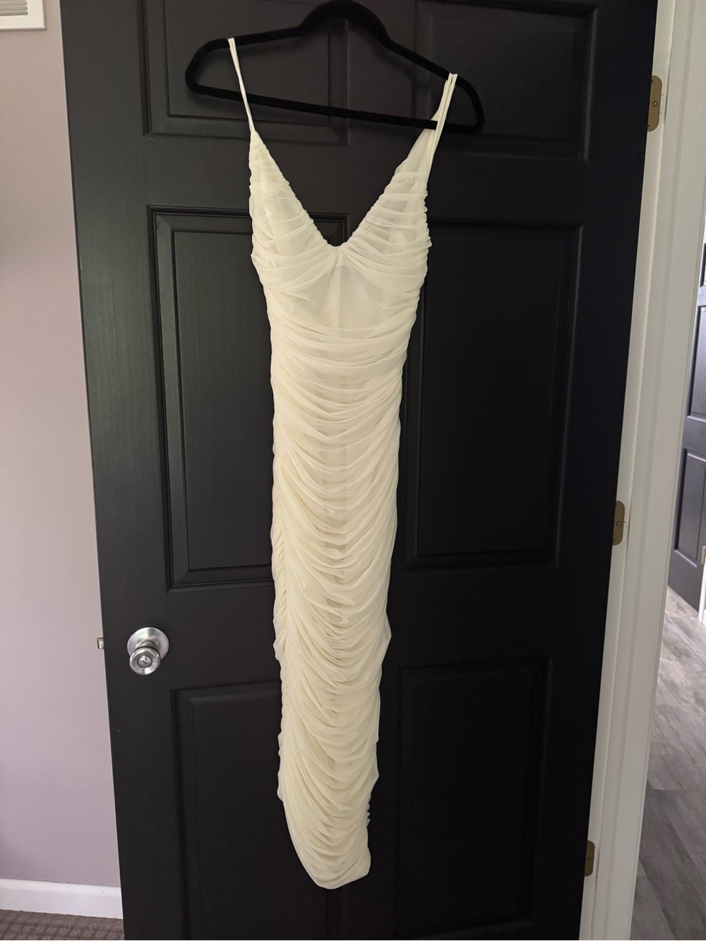 House of CB Ivory Ruched Spaghetti Strap Maxi Dress